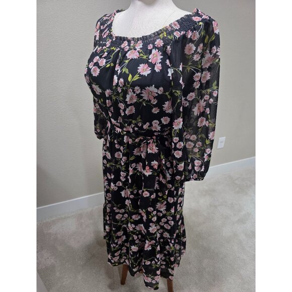 Off-The-Shoulder Floral Maxi Dress With Smocked Neckline & Belted Waist - Picture 2 of 8